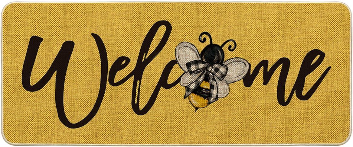 image:imageArtoid Mode Black Bee Welcome Summer Home Decor LowProfile Switch Rug Door Mat for Indoor Outdoor 17x29 InchYellow