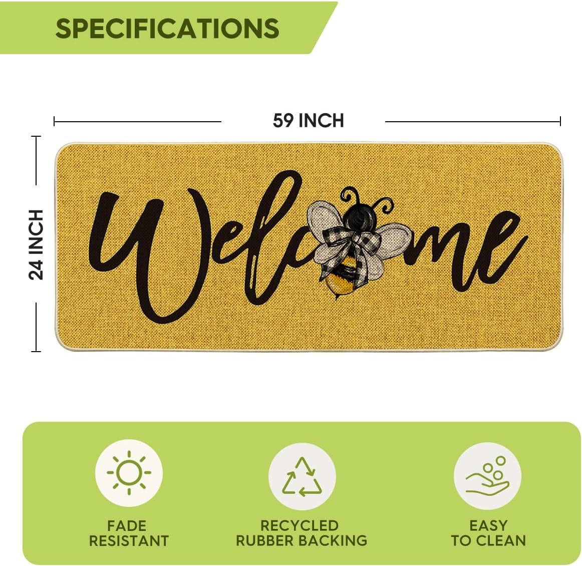 image:imageArtoid Mode Black Bee Welcome Summer Home Decor LowProfile Switch Rug Door Mat for Indoor Outdoor 17x29 InchYellow