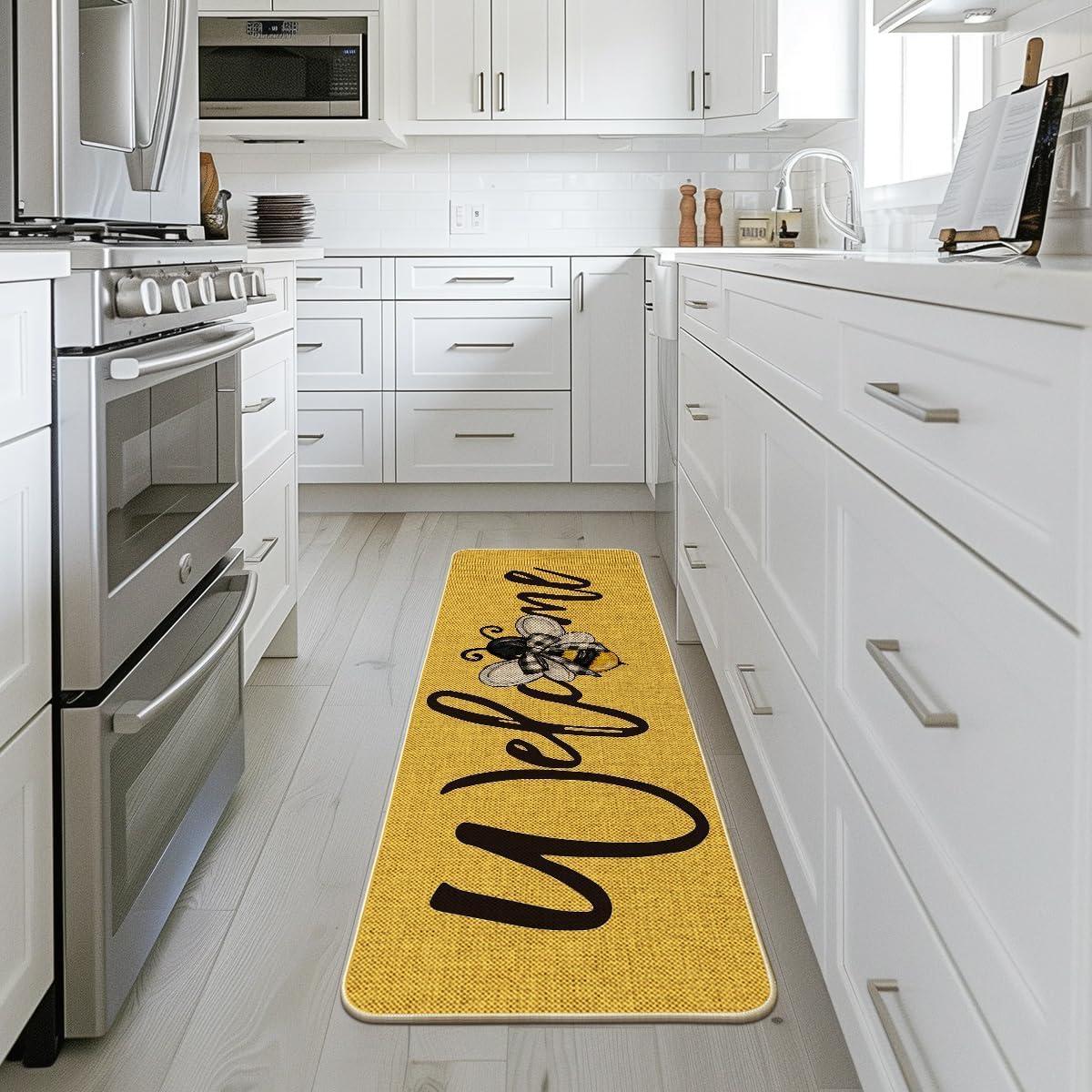 image:imageArtoid Mode Black Bee Welcome Summer Home Decor LowProfile Switch Rug Door Mat for Indoor Outdoor 17x29 InchYellow