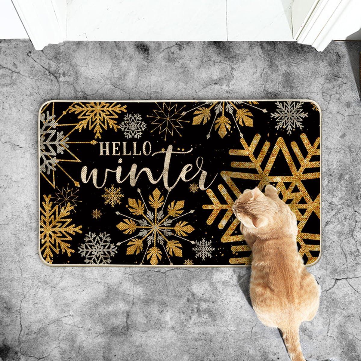 image:imageArtoid Mode Black Hello Winter Snowflake Christmas Doormat Seasonal Xmas Home Decor LowProfile Switch Rug Door Mat Floor Mat for Indoor Outdoor 17x29 Inch