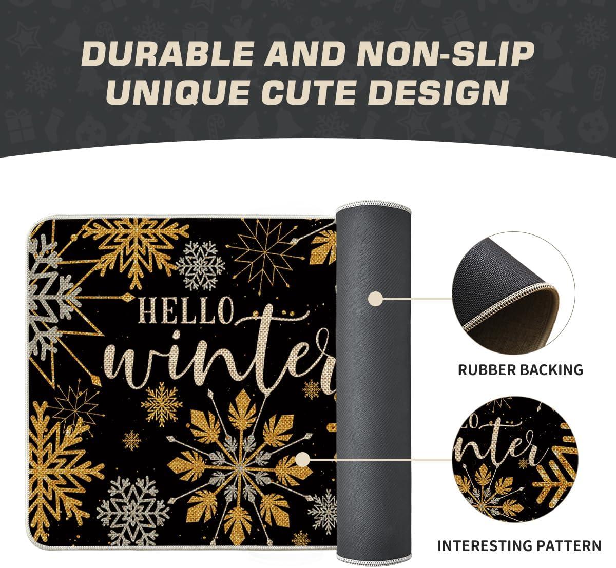 image:imageArtoid Mode Black Hello Winter Snowflake Christmas Doormat Seasonal Xmas Home Decor LowProfile Switch Rug Door Mat Floor Mat for Indoor Outdoor 17x29 Inch