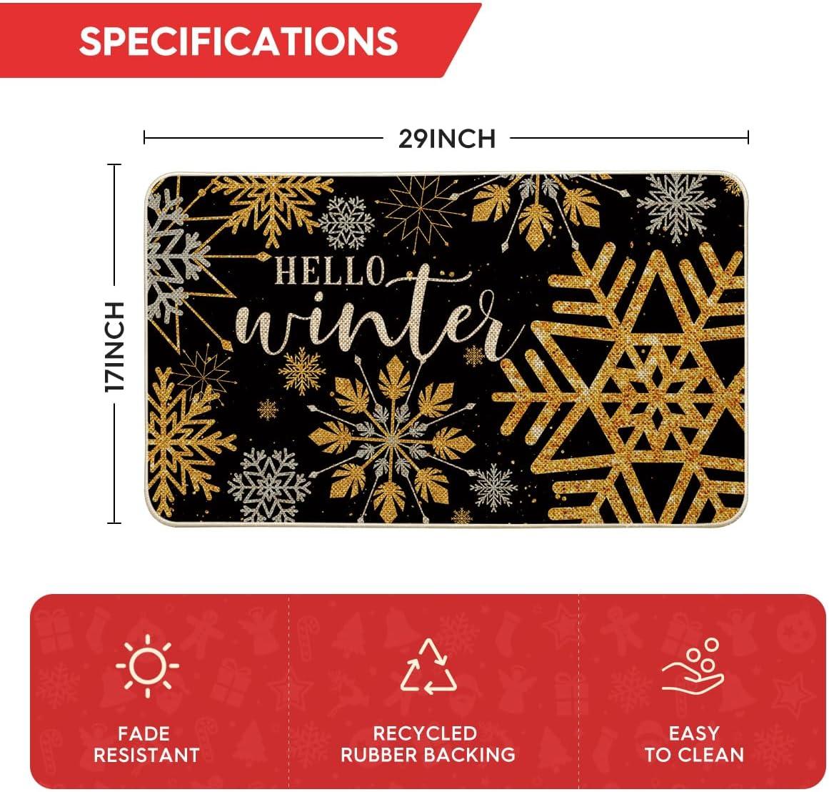 image:imageArtoid Mode Black Hello Winter Snowflake Christmas Doormat Seasonal Xmas Home Decor LowProfile Switch Rug Door Mat Floor Mat for Indoor Outdoor 17x29 Inch