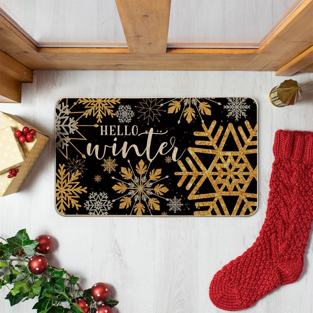 image:imageArtoid Mode Black Hello Winter Snowflake Christmas Doormat Seasonal Xmas Home Decor LowProfile Switch Rug Door Mat Floor Mat for Indoor Outdoor 17x29 Inch