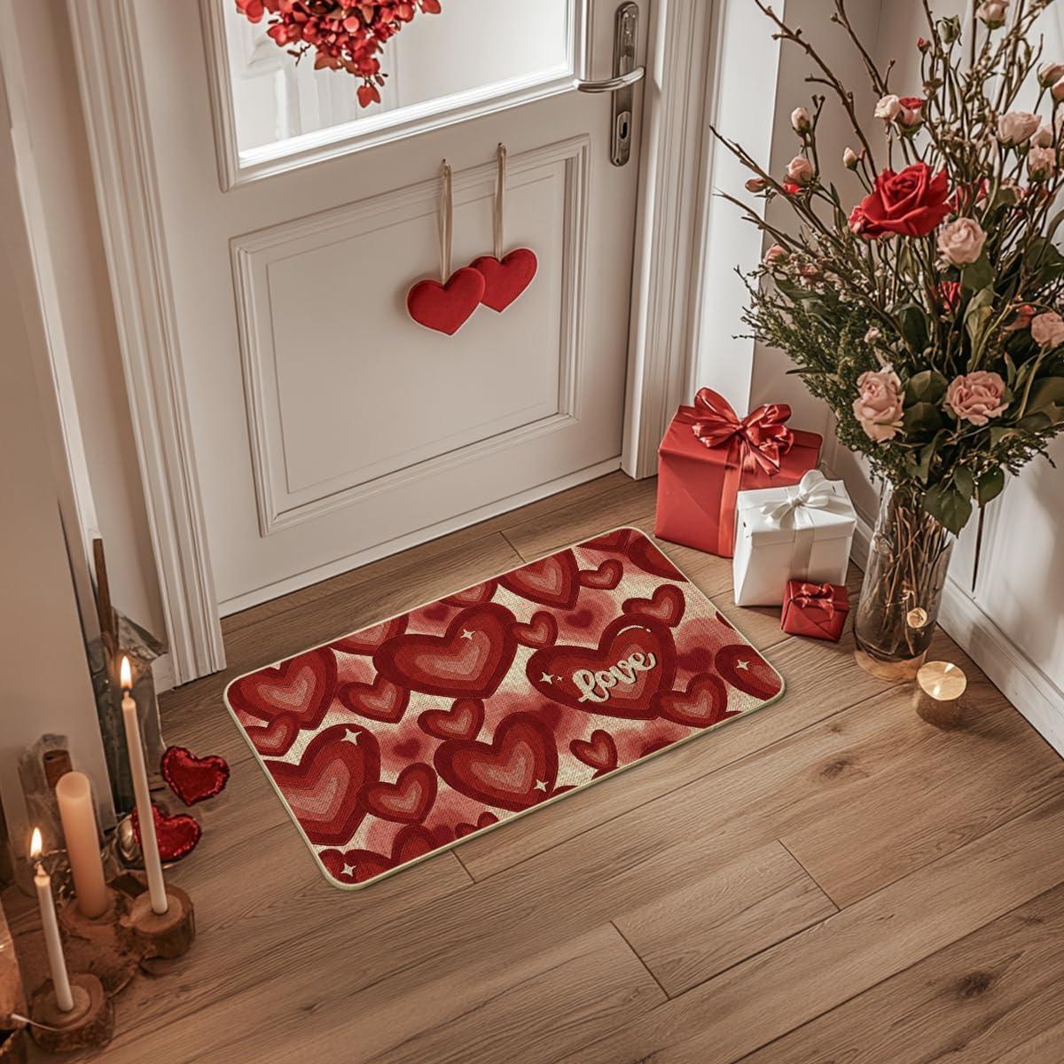 image:imageArtoid Mode Black Love Heart Valentines DoormatHome Decor LowProfile Door Mat Switch Rug Floor Mat for Indoor Outdoor 17x29 Inch