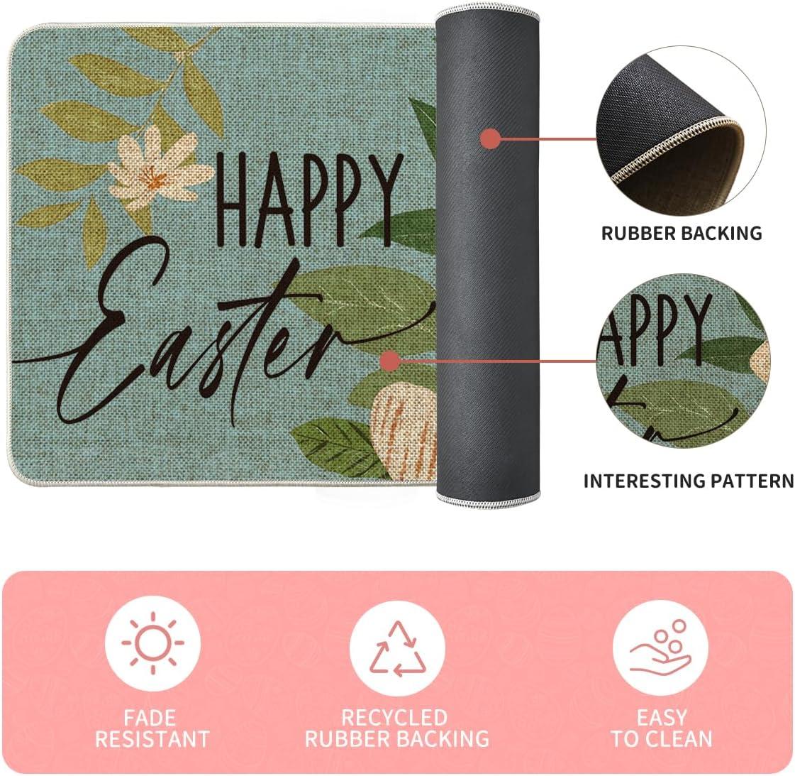 image:imageArtoid Mode Blue Eggs Rabbit Bunny Leaves Easter Kitchen Mats Set of 2 Home Seasonal Spring Easter Holiday Party Floor Mat 17x29 and 17x47 InchBlue