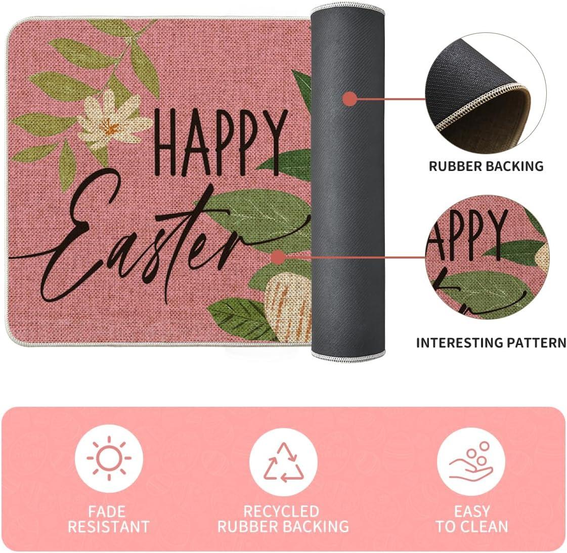 image:imageArtoid Mode Blue Eggs Rabbit Bunny Leaves Easter Kitchen Mats Set of 2 Home Seasonal Spring Easter Holiday Party Floor Mat 17x29 and 17x47 InchPink