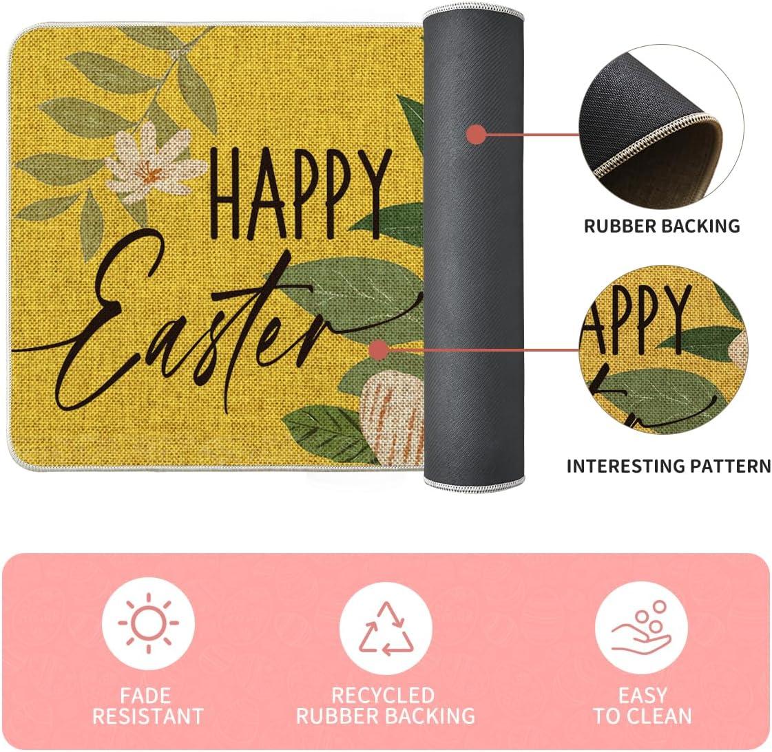 image:imageArtoid Mode Blue Eggs Rabbit Bunny Leaves Easter Kitchen Mats Set of 2 Home Seasonal Spring Easter Holiday Party Floor Mat 17x29 and 17x47 InchYellow