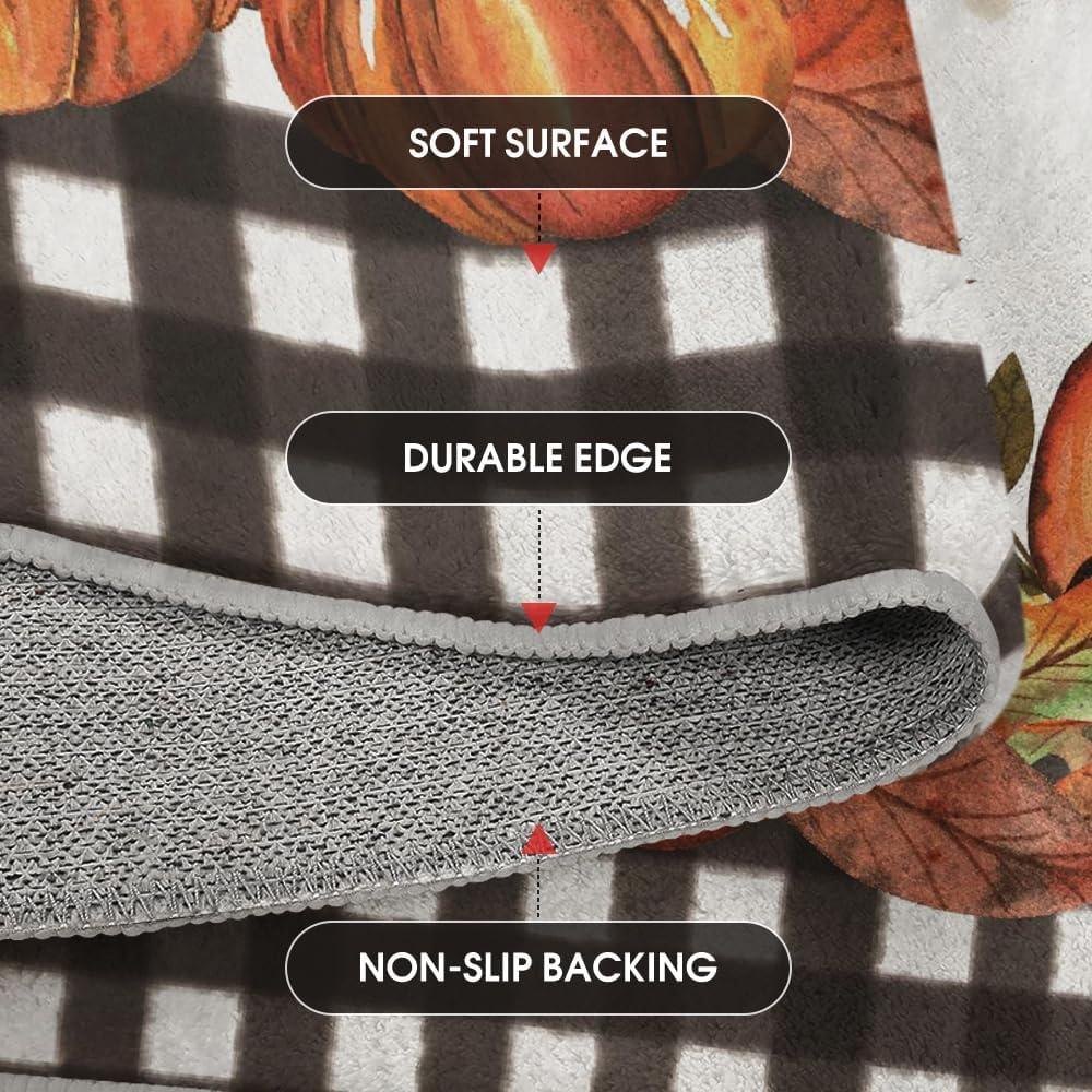 image:imageArtoid Mode Buffalo Plaid Pumpkins Mushrooms Fall Area Rug Autumn Thanksgiving Home Decor LowProfile NonSlip Washable Runner Rug for Entryway Bedroom Living Room Laundry Room Indoor 2x6 FeetBlackWhite