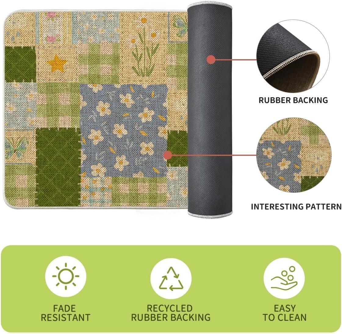image:imageArtoid Mode Check Pattern Flowers Floral Spring Kitchen Mats Set of 2 Home Decor LowProfile Kitchen Rugs for Floor 17x29 and 17x47 Inch