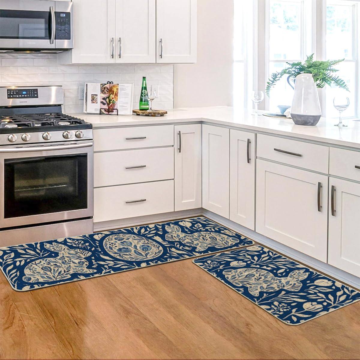image:imageArtoid Mode Colorful Rabbit Bunny Egg Easter Kitchen Mats Set of 2 Spring Home Decor LowProfile Kitchen Rugs for Floor  17x29 and 17x47 InchBlue