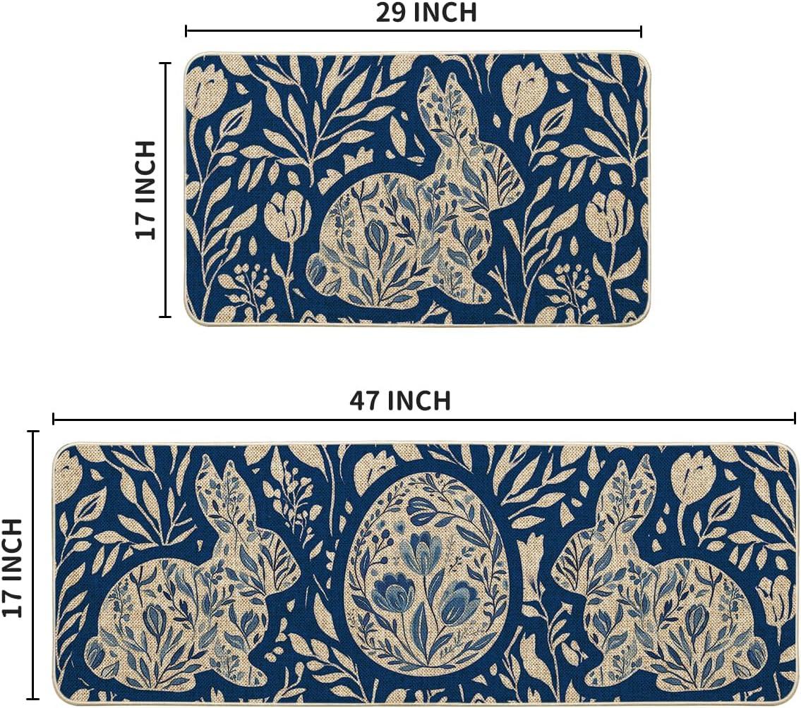 image:imageArtoid Mode Colorful Rabbit Bunny Egg Easter Kitchen Mats Set of 2 Spring Home Decor LowProfile Kitchen Rugs for Floor  17x29 and 17x47 InchBlue
