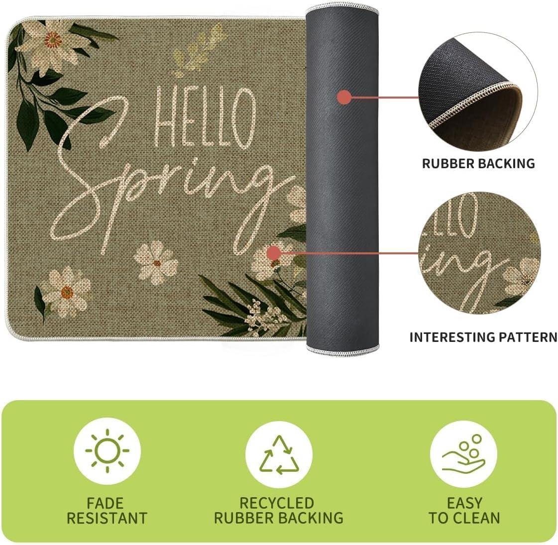 image:imageArtoid Mode Daisy Flowers Hello KM035 Spring Kitchen Mats Set of 2 Home Decor LowProfile Kitchen Rugs for Floor 17x29 and 17x47 Inch