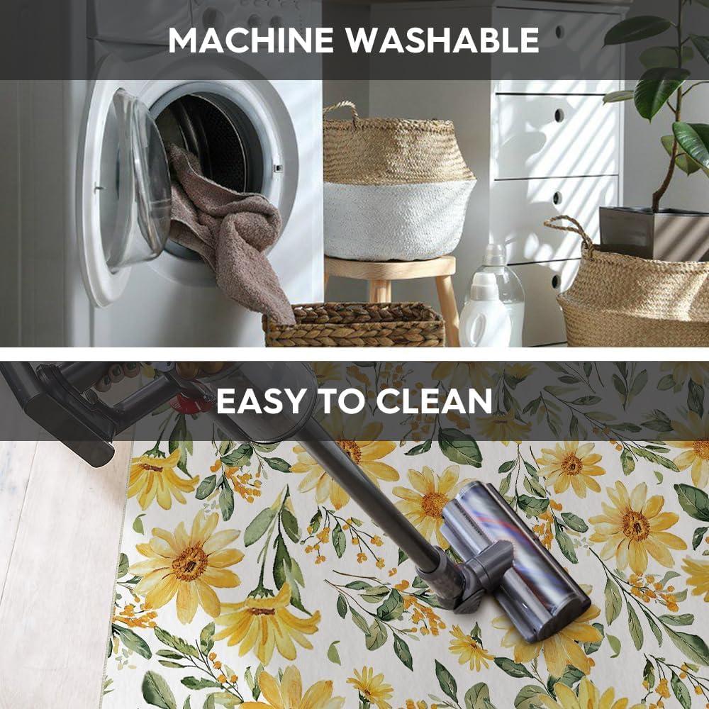 image:imageArtoid Mode Daisy Sunflower Leaves Spring Area Rug Summer Home Decor LowProfile Washable Area Rugs for Entryway Bedroom Living Room Laundry Room Indoor 5x7 FeetYellow