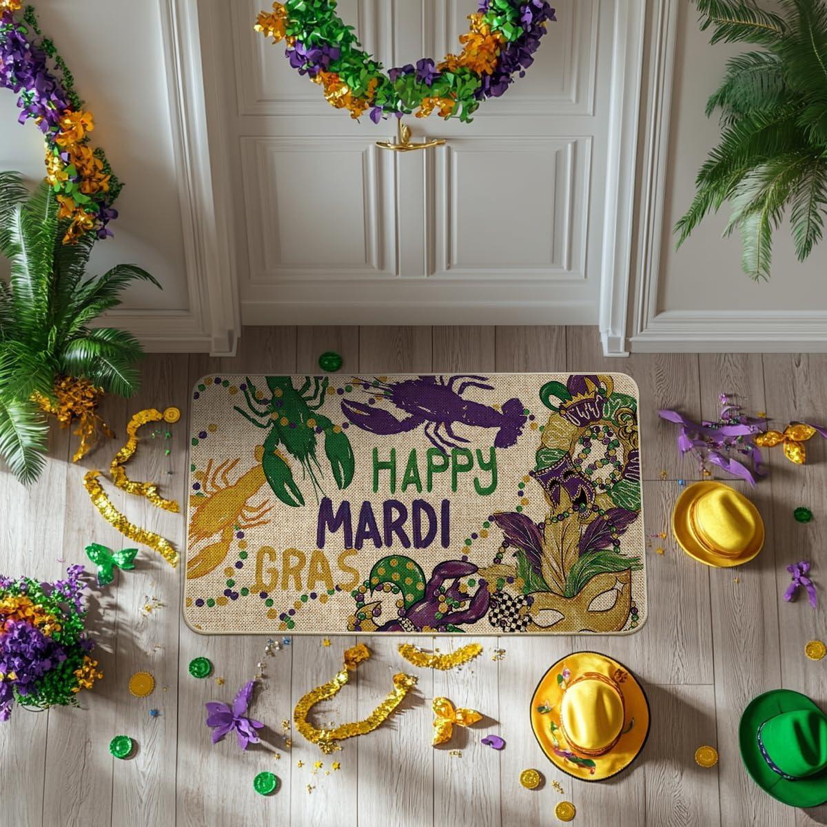 image:imageArtoid Mode Doughnut Lobster Beads Happy Mardi Gras Doormat Carnival Home Decor Switch Rug LowProfile Door Mat Floor Mat for Indoor Outdoor 17x29 Inch