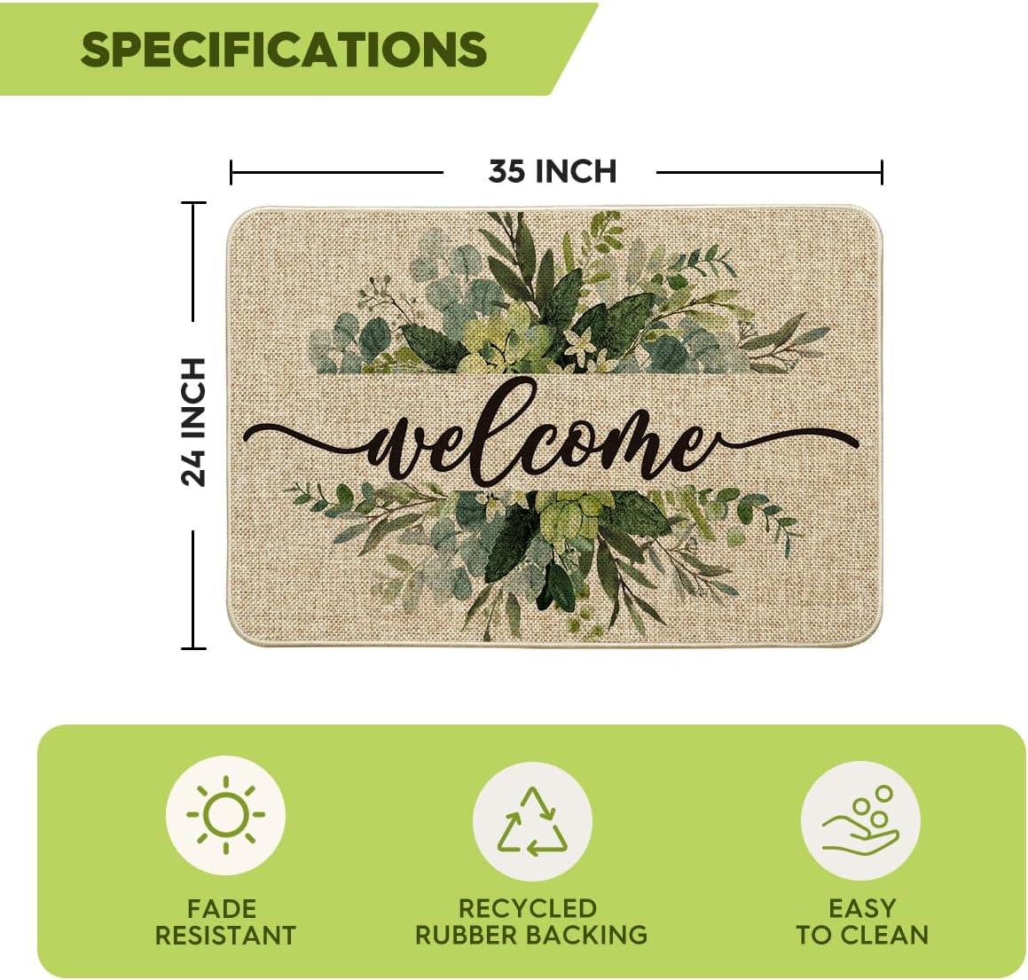 image:imageArtoid Mode Eucalyptus Floral Leaves Welcome Spring Doormat Summer Decor LowProfile Switch Rug Door Mat Floor Mat for Indoor Outdoor 17x29 InchBeige