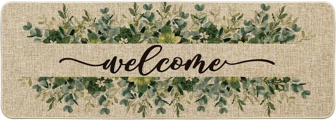 image:imageArtoid Mode Eucalyptus Floral Leaves Welcome Spring Doormat Summer Decor LowProfile Switch Rug Door Mat Floor Mat for Indoor Outdoor 17x29 InchBeige
