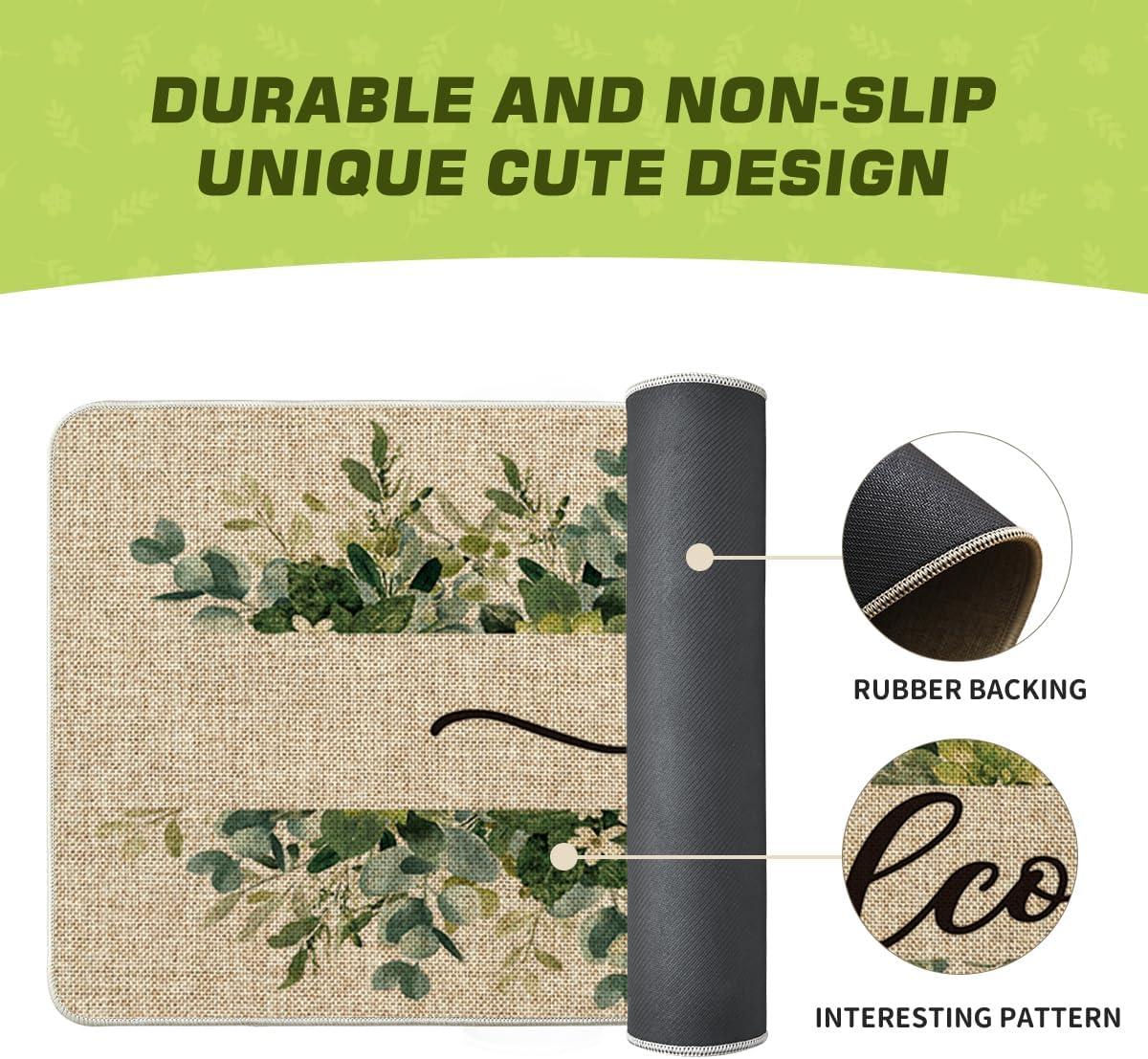 image:imageArtoid Mode Eucalyptus Floral Leaves Welcome Spring Doormat Summer Decor LowProfile Switch Rug Door Mat Floor Mat for Indoor Outdoor 17x29 InchBeige