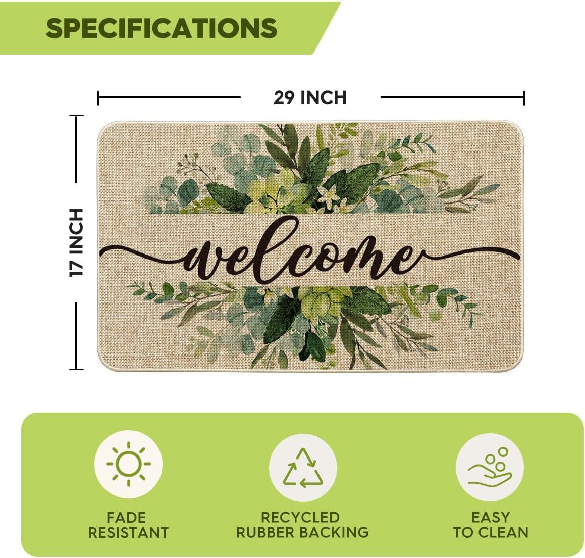image:imageArtoid Mode Eucalyptus Floral Leaves Welcome Spring Doormat Summer Decor LowProfile Switch Rug Door Mat Floor Mat for Indoor Outdoor 17x29 InchBeige