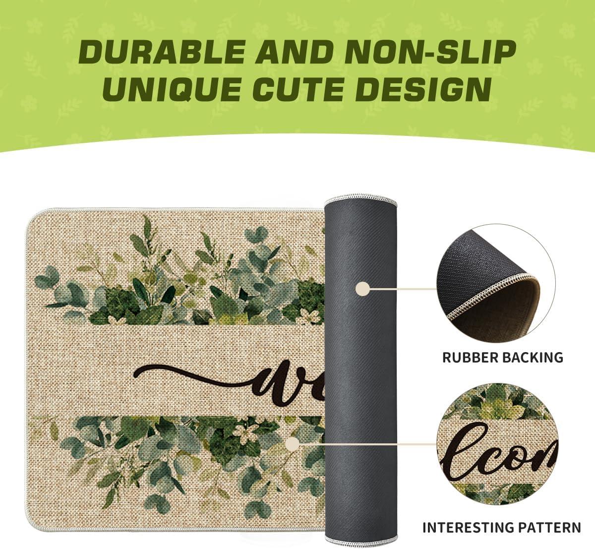image:imageArtoid Mode Eucalyptus Floral Leaves Welcome Spring Doormat Summer Decor LowProfile Switch Rug Door Mat Floor Mat for Indoor Outdoor 17x29 InchBeige