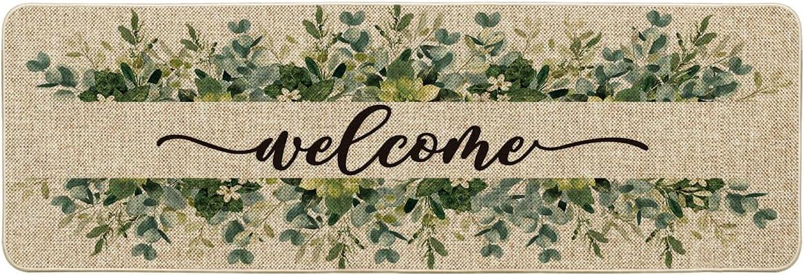 image:imageArtoid Mode Eucalyptus Floral Leaves Welcome Spring Doormat Summer Decor LowProfile Switch Rug Door Mat Floor Mat for Indoor Outdoor 17x29 InchBeige
