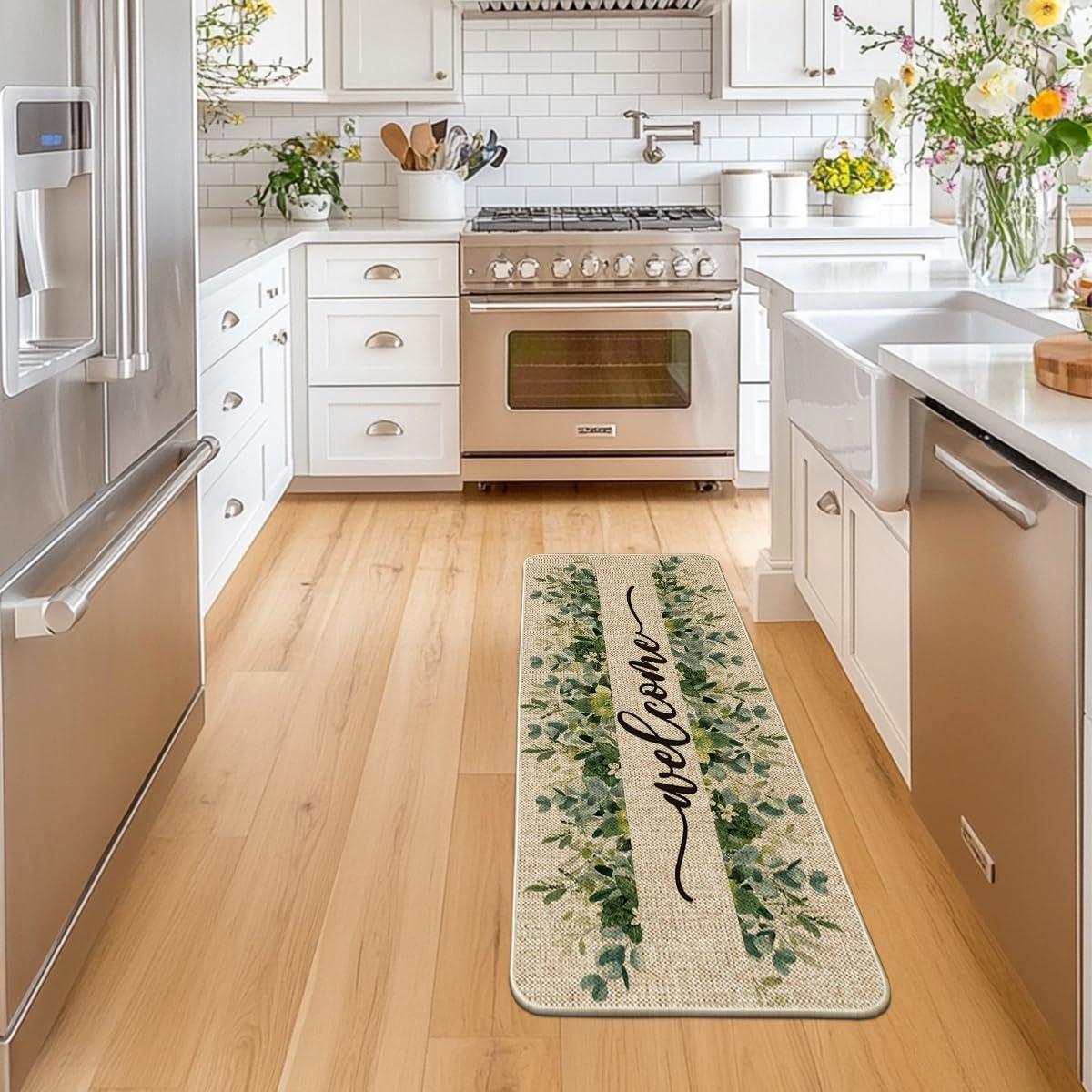 image:imageArtoid Mode Eucalyptus Floral Leaves Welcome Spring Doormat Summer Decor LowProfile Switch Rug Door Mat Floor Mat for Indoor Outdoor 17x29 InchBeige