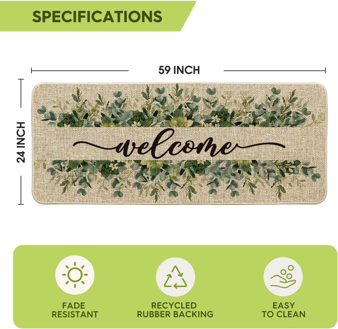 image:imageArtoid Mode Eucalyptus Floral Leaves Welcome Spring Doormat Summer Decor LowProfile Switch Rug Door Mat Floor Mat for Indoor Outdoor 17x29 InchBeige