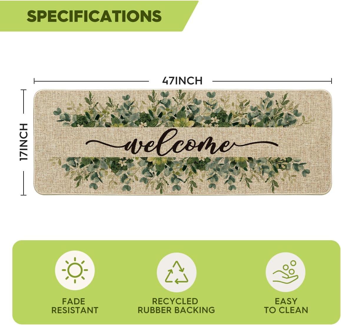 image:imageArtoid Mode Eucalyptus Floral Leaves Welcome Spring Doormat Summer Decor LowProfile Switch Rug Door Mat Floor Mat for Indoor Outdoor 17x29 InchBeige