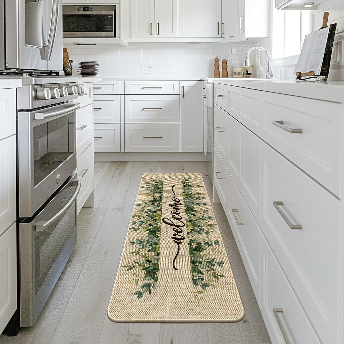 image:imageArtoid Mode Eucalyptus Floral Leaves Welcome Spring Doormat Summer Decor LowProfile Switch Rug Door Mat Floor Mat for Indoor Outdoor 17x29 InchBeige