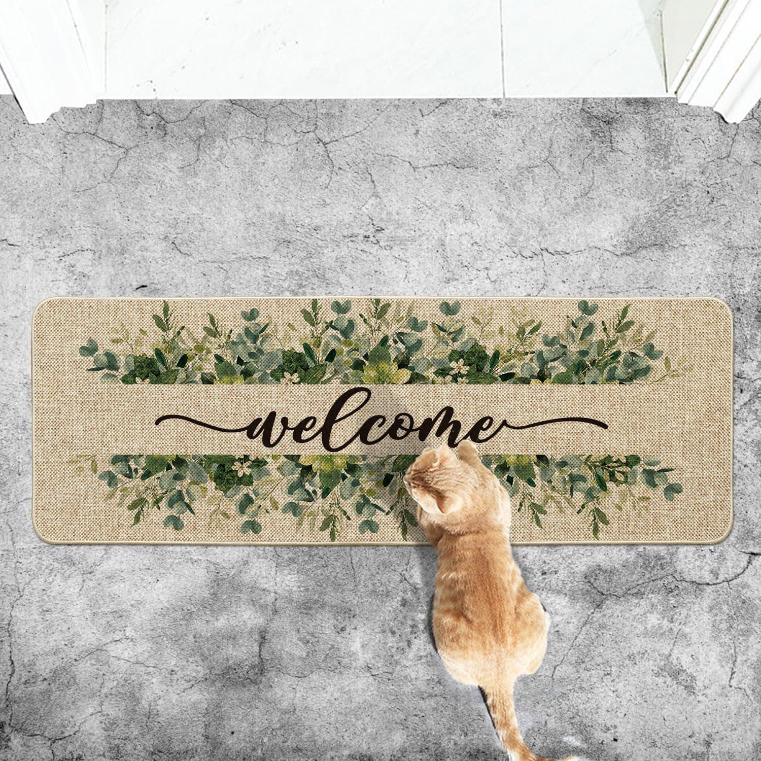 image:imageArtoid Mode Eucalyptus Floral Leaves Welcome Spring Doormat Summer Decor LowProfile Switch Rug Door Mat Floor Mat for Indoor Outdoor 17x29 InchBeige