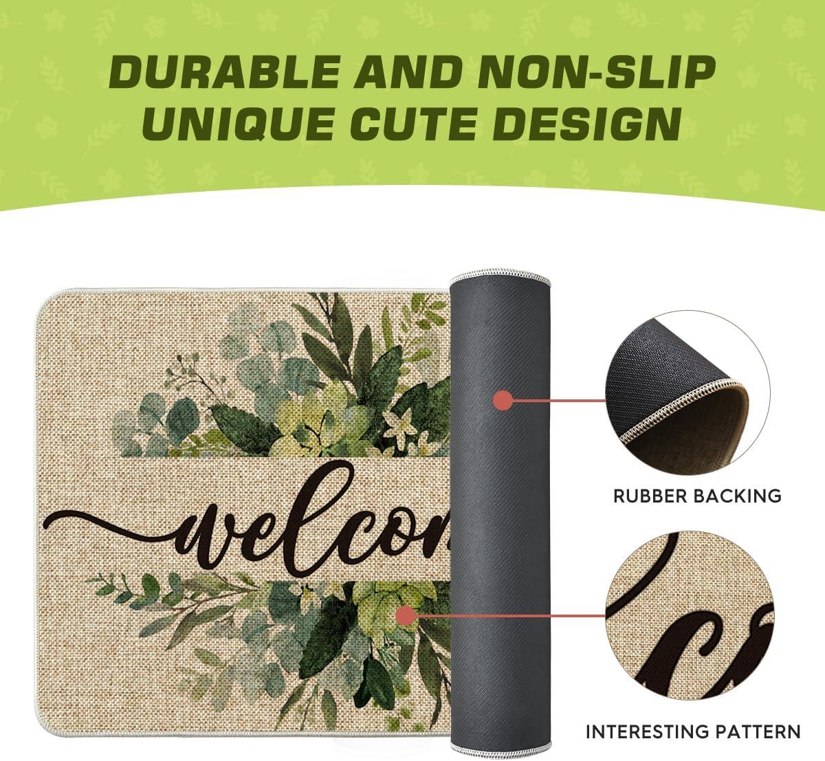 image:imageArtoid Mode Eucalyptus Floral Leaves Welcome Spring Doormat Summer Decor LowProfile Switch Rug Door Mat Floor Mat for Indoor Outdoor 17x29 InchBeige