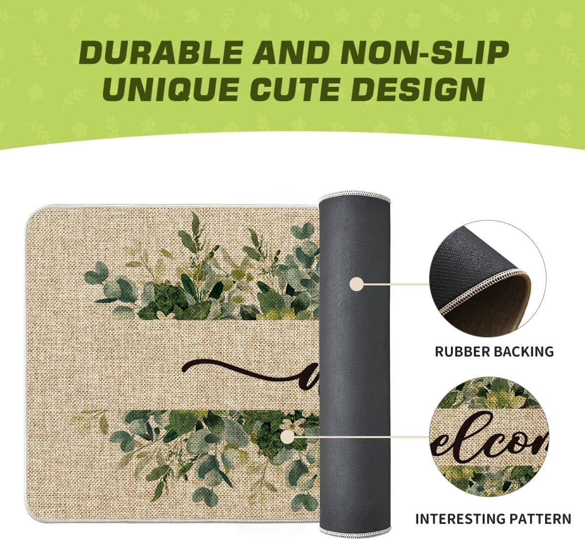 image:imageArtoid Mode Eucalyptus Floral Leaves Welcome Spring Doormat Summer Decor LowProfile Switch Rug Door Mat Floor Mat for Indoor Outdoor 17x29 InchBeige