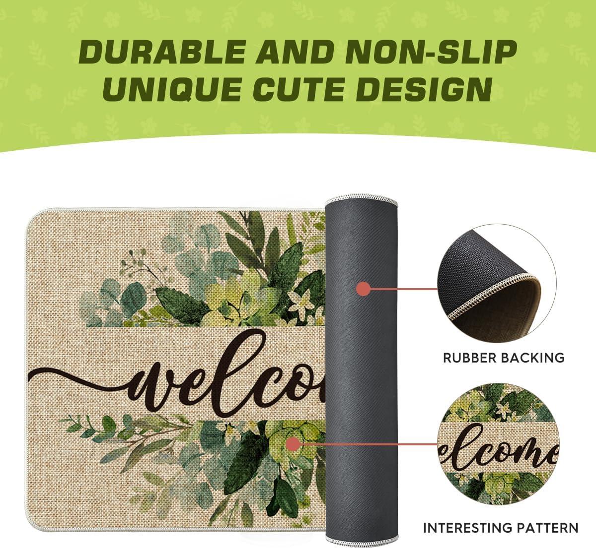 image:imageArtoid Mode Eucalyptus Floral Leaves Welcome Spring Doormat Summer Decor LowProfile Switch Rug Door Mat Floor Mat for Indoor Outdoor 17x29 InchBeige