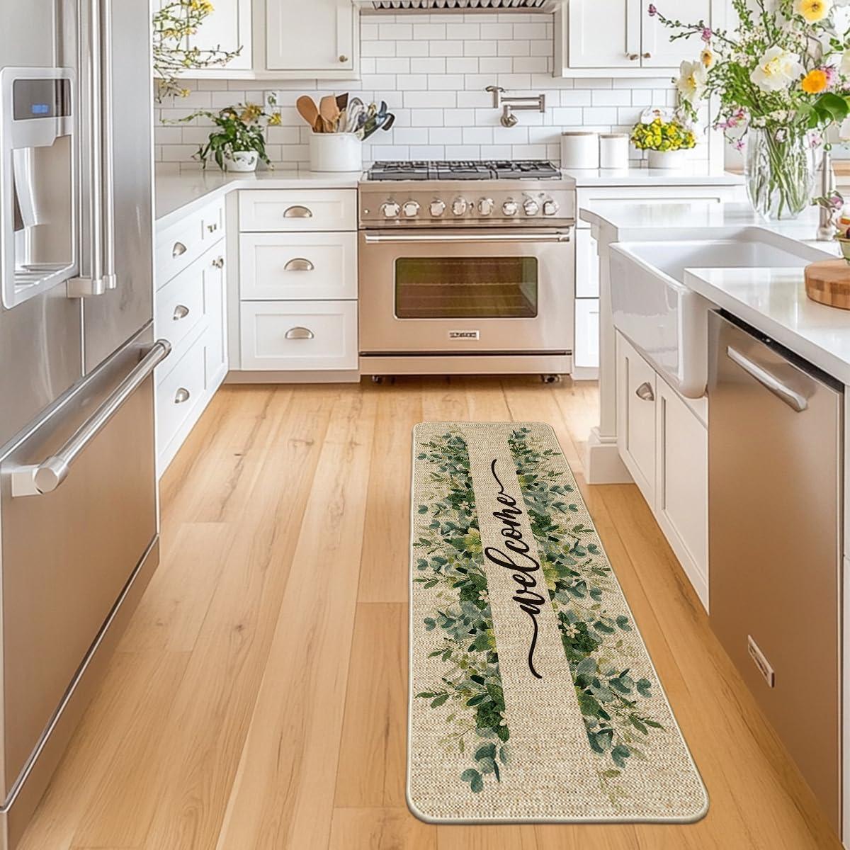 image:imageArtoid Mode Eucalyptus Floral Leaves Welcome Spring Doormat Summer Decor LowProfile Switch Rug Door Mat Floor Mat for Indoor Outdoor 17x29 InchBeige