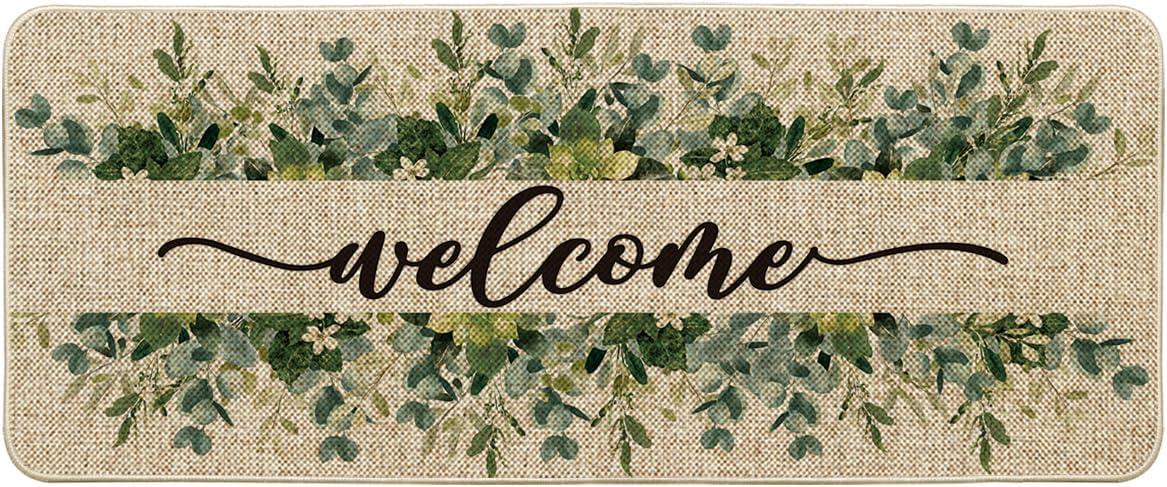 image:imageArtoid Mode Eucalyptus Floral Leaves Welcome Spring Doormat Summer Decor LowProfile Switch Rug Door Mat Floor Mat for Indoor Outdoor 17x29 InchBeige