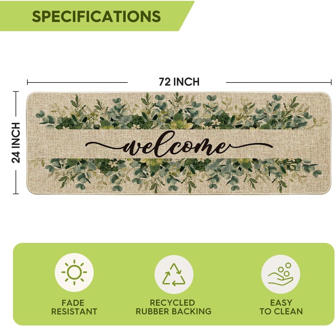 image:imageArtoid Mode Eucalyptus Floral Leaves Welcome Spring Doormat Summer Decor LowProfile Switch Rug Door Mat Floor Mat for Indoor Outdoor 17x29 InchBeige