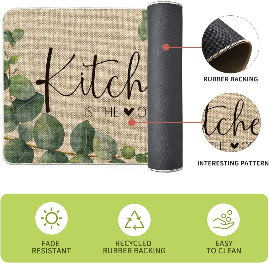 image:imageArtoid Mode Eucalyptus Leaves Mats Set of 2 Kitchen is The Heart of The Home Cooking with Love Baking with Heart Decorations for Home 17 x 29 and 17 x 47 Inch