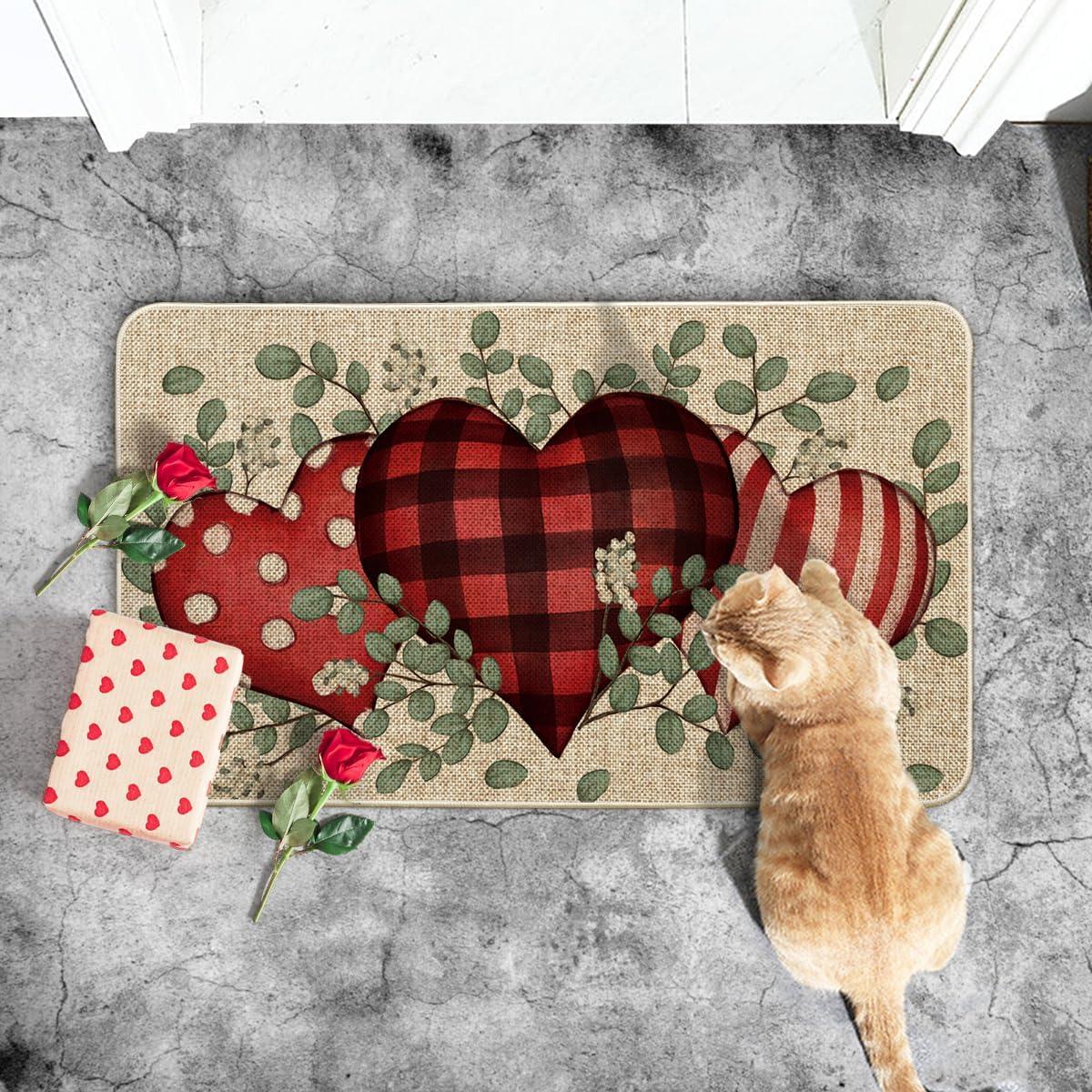 image:imageArtoid Mode Eucalyptus Love Hearts Valentines Day Doormat Wedding Home Decor LowProfile Rug Switch Mat for Indoor Outdoor 17x29 InchRed