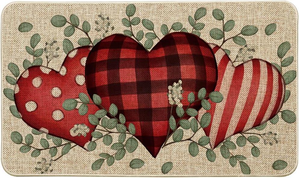image:imageArtoid Mode Eucalyptus Love Hearts Valentines Day Doormat Wedding Home Decor LowProfile Rug Switch Mat for Indoor Outdoor 17x29 InchRed