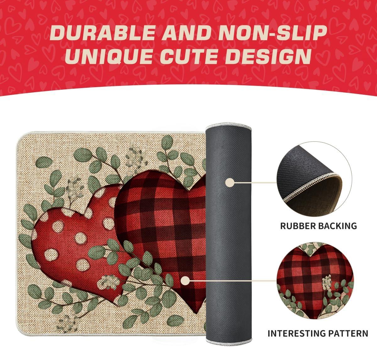 image:imageArtoid Mode Eucalyptus Love Hearts Valentines Day Doormat Wedding Home Decor LowProfile Rug Switch Mat for Indoor Outdoor 17x29 InchRed