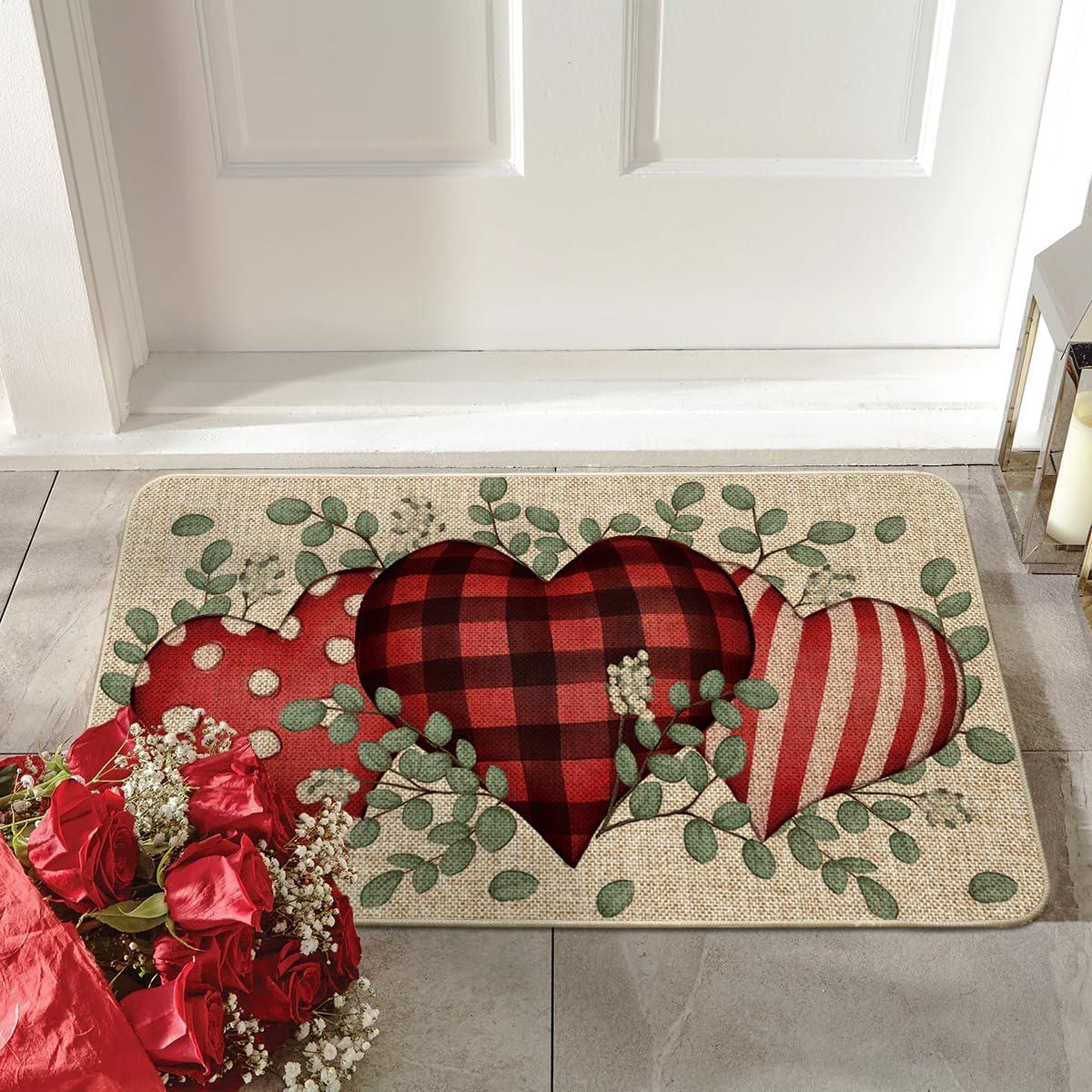 image:imageArtoid Mode Eucalyptus Love Hearts Valentines Day Doormat Wedding Home Decor LowProfile Rug Switch Mat for Indoor Outdoor 17x29 InchRed