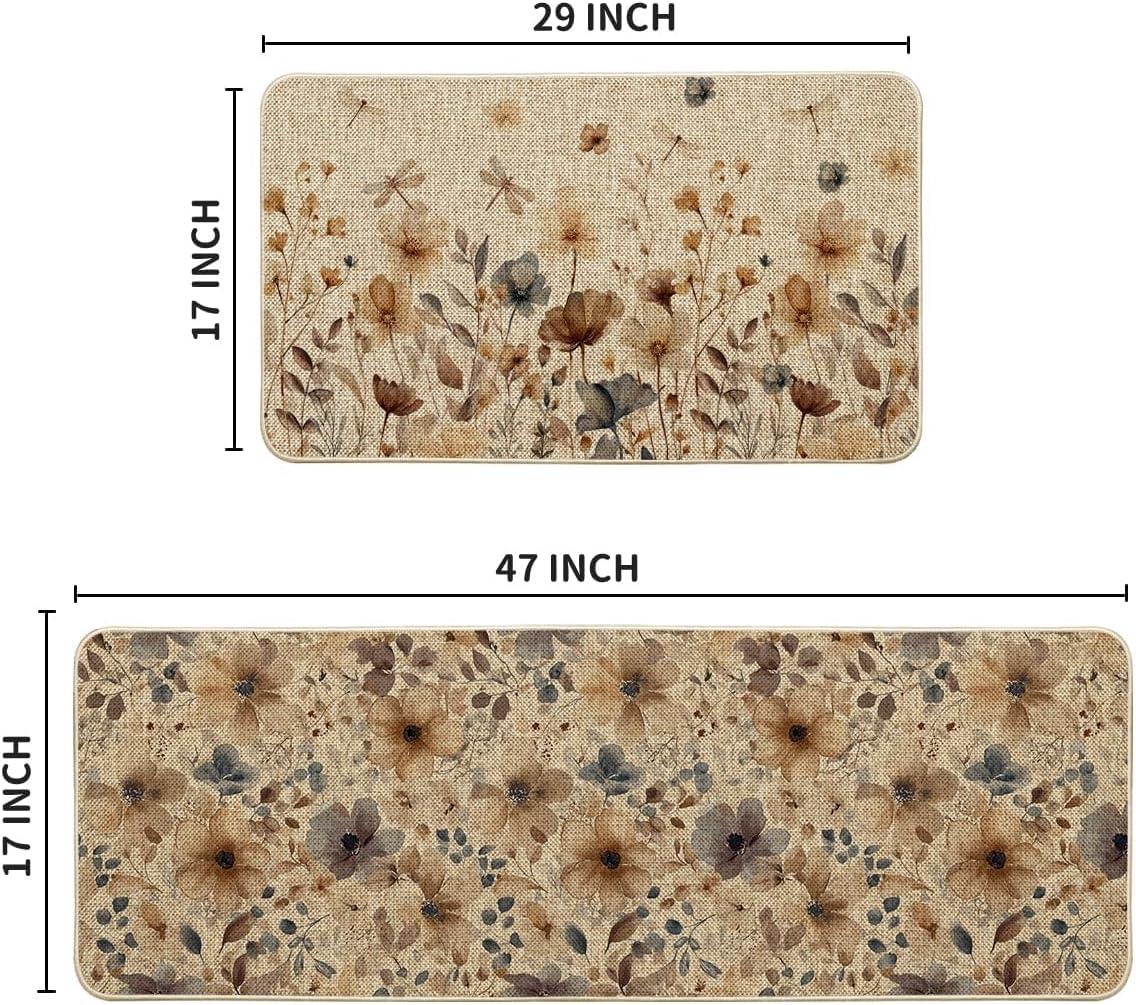 image:imageArtoid Mode Floral Flowers Spring Kitchen Mats Set of 2 Home Decor LowProfile Kitchen Rugs for Floor 17x29 and 17x47 Inch