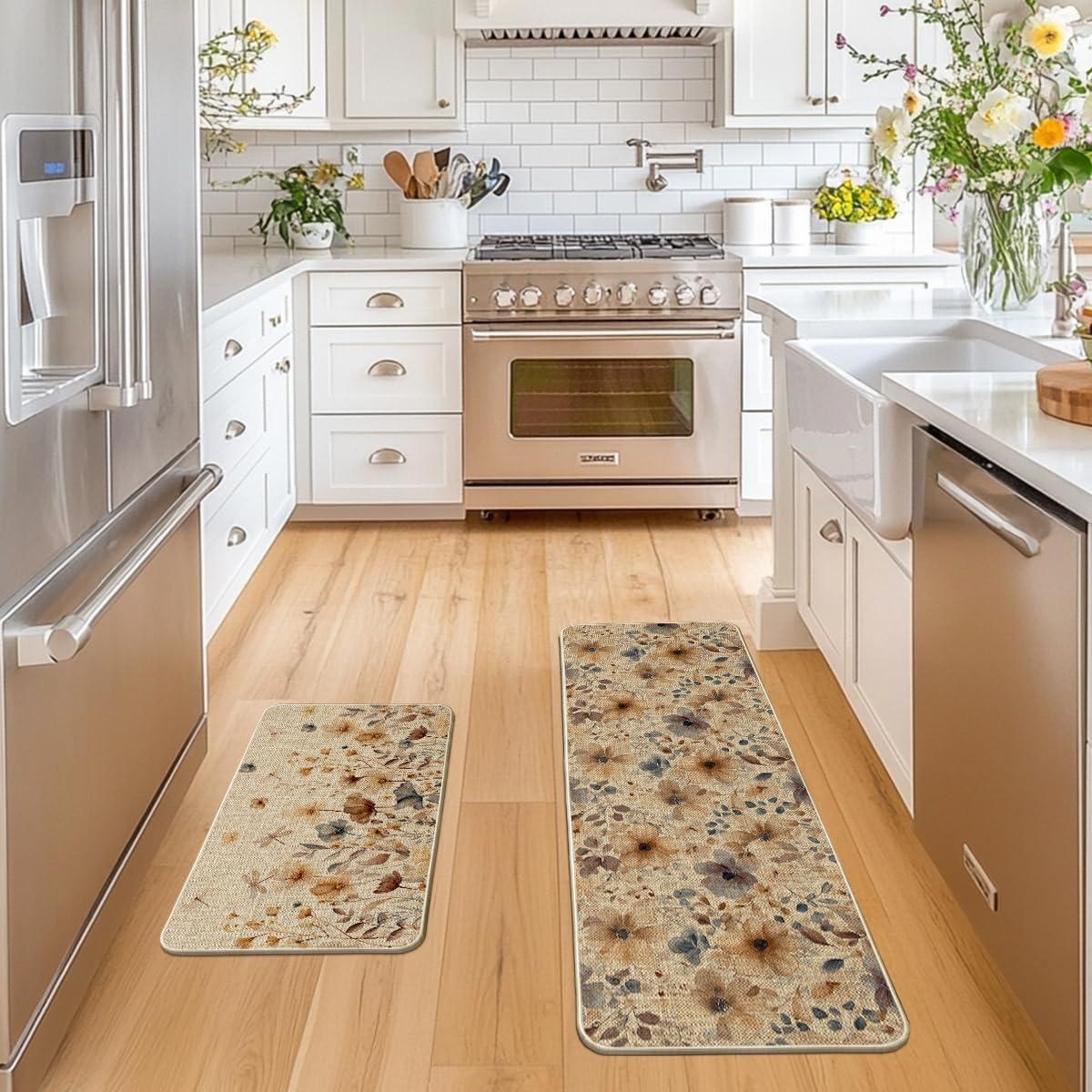 image:imageArtoid Mode Floral Flowers Spring Kitchen Mats Set of 2 Home Decor LowProfile Kitchen Rugs for Floor 17x29 and 17x47 Inch