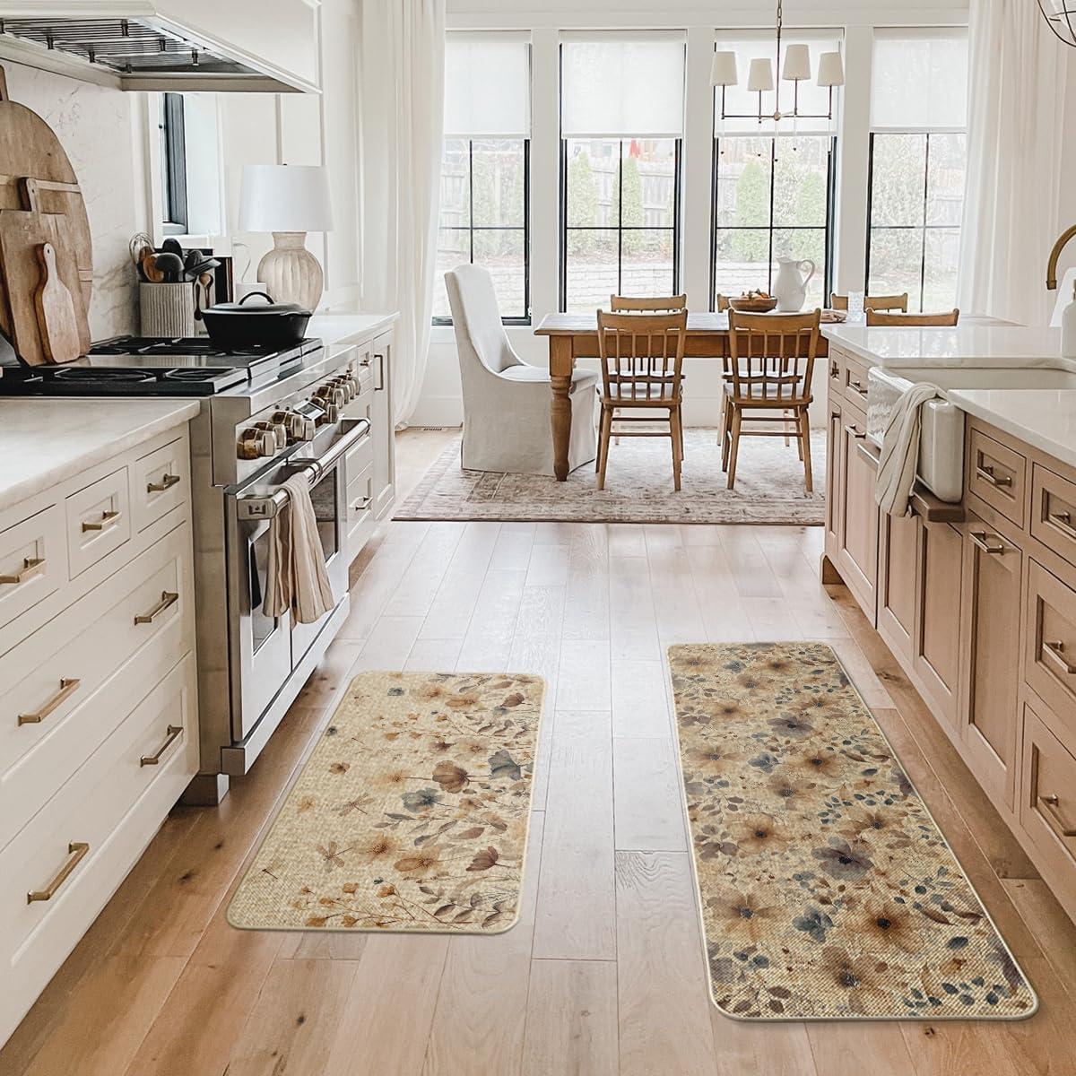 image:imageArtoid Mode Floral Flowers Spring Kitchen Mats Set of 2 Home Decor LowProfile Kitchen Rugs for Floor 17x29 and 17x47 Inch
