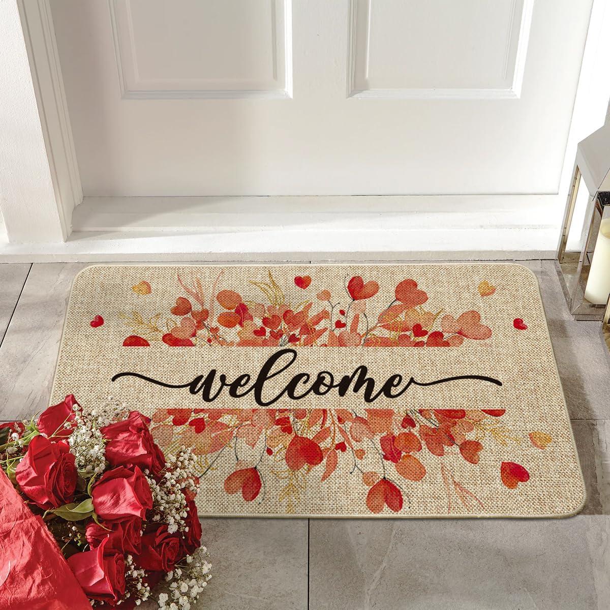 image:imageArtoid Mode Floral Love Heart Welcome Valentines DoormatHome Decor LowProfile Door Mat Switch Rug Floor Mat for Indoor Outdoor 17x29 Inch