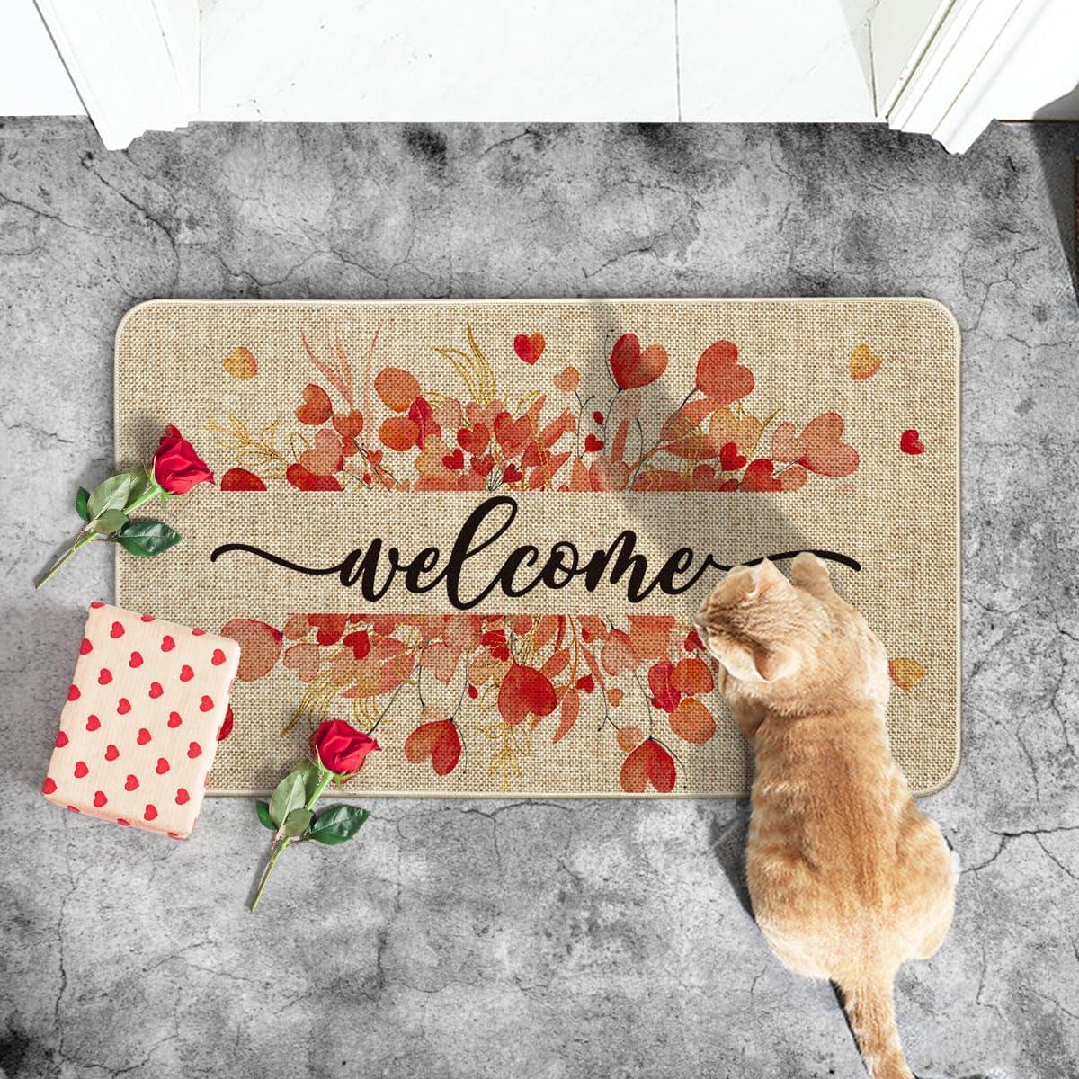 image:imageArtoid Mode Floral Love Heart Welcome Valentines DoormatHome Decor LowProfile Door Mat Switch Rug Floor Mat for Indoor Outdoor 17x29 Inch