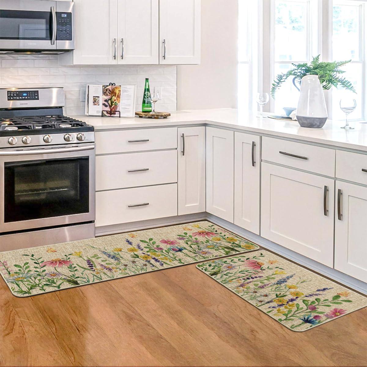 image:imageArtoid Mode Flowers Lavender Daisy Spring Kitchen Mats Set of 2 Summer Home Decor LowProfile Kitchen Rugs for Floor 17x29 and 17x47 Inch