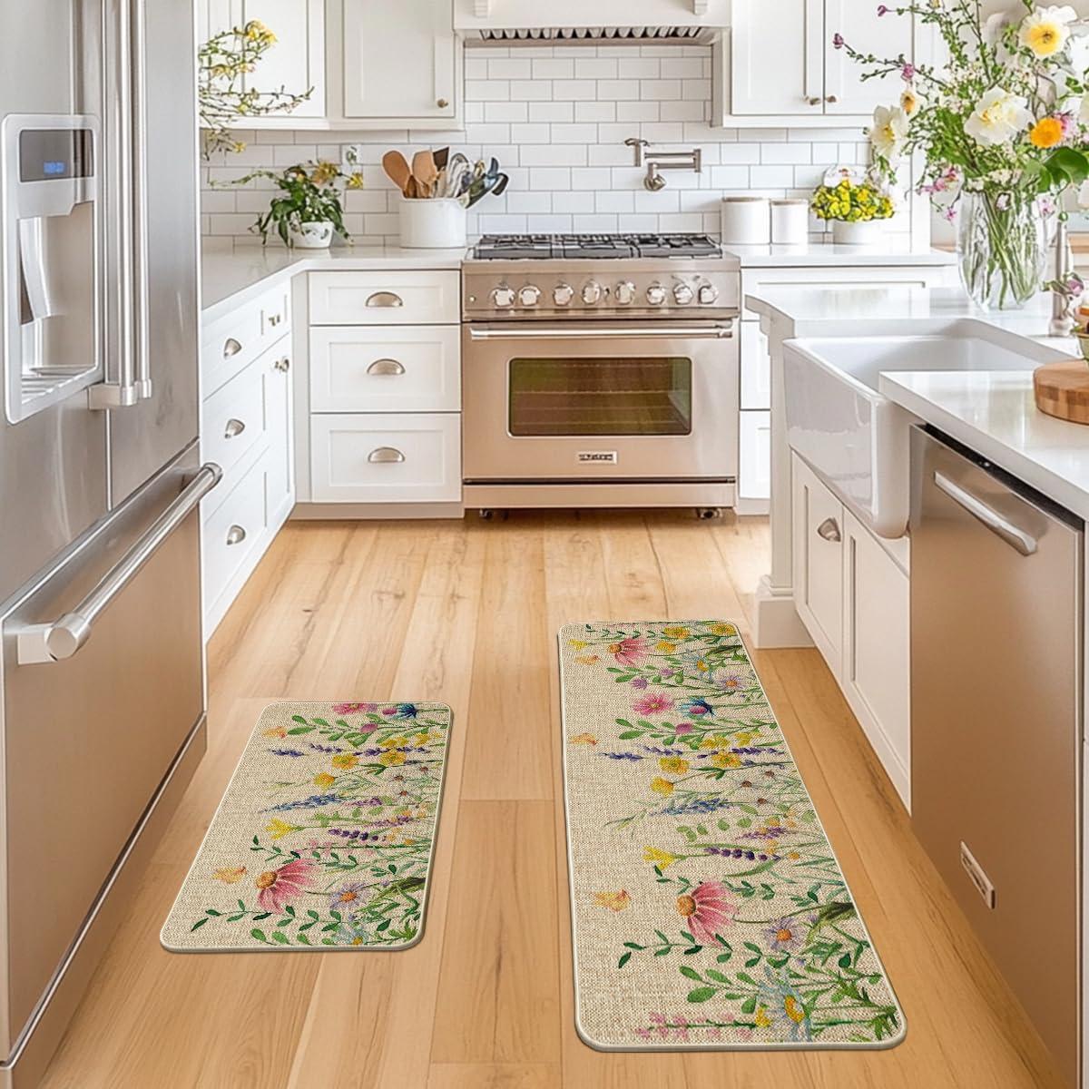 image:imageArtoid Mode Flowers Lavender Daisy Spring Kitchen Mats Set of 2 Summer Home Decor LowProfile Kitchen Rugs for Floor 17x29 and 17x47 Inch