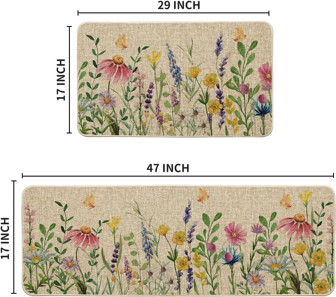 image:imageArtoid Mode Flowers Lavender Daisy Spring Kitchen Mats Set of 2 Summer Home Decor LowProfile Kitchen Rugs for Floor 17x29 and 17x47 Inch