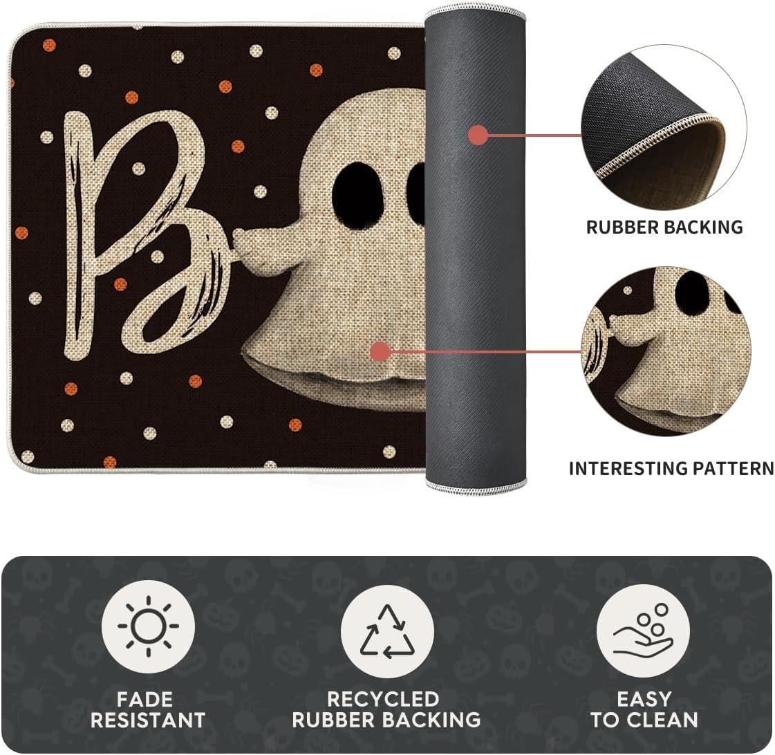 image:imageArtoid Mode Ghost Pumpkin Cat Boo Halloween Kitchen Mats Set of 2 Black Home Decor LowProfile Kitchen Rugs for Floor 17x29 and 17x47 InchBlack