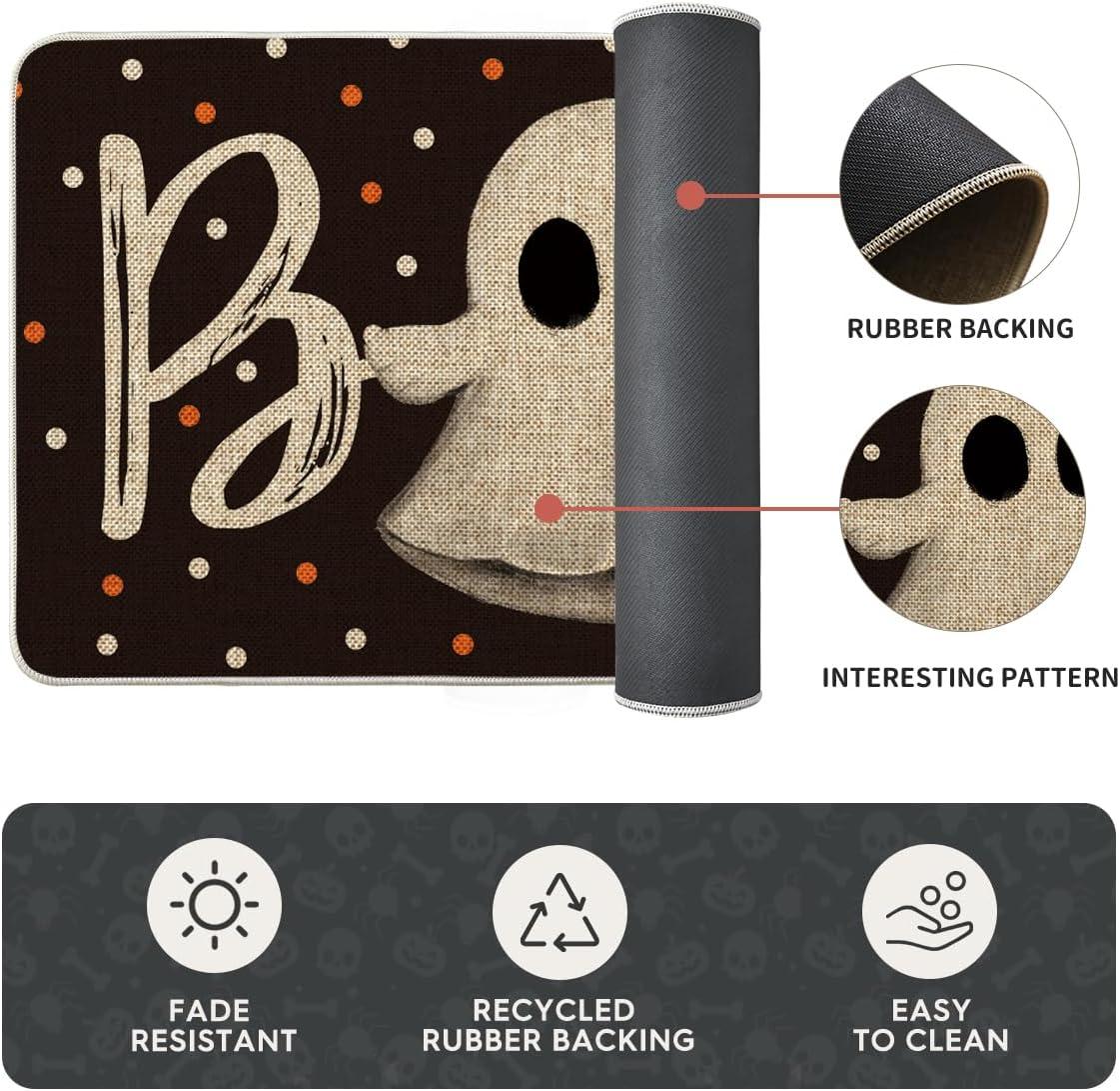 image:imageArtoid Mode Ghost Pumpkin Cat Boo Halloween Kitchen Mats Set of 2 Black Home Decor LowProfile Kitchen Rugs for Floor 17x29 and 17x47 InchBlack